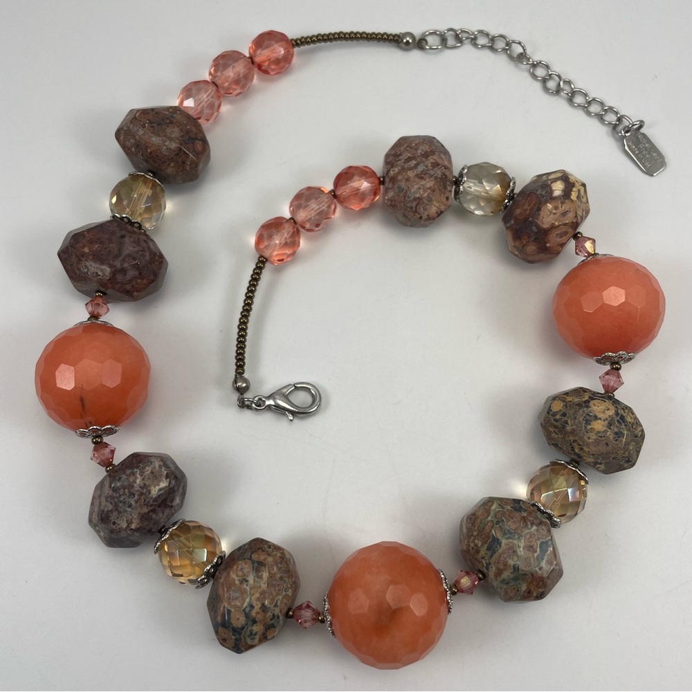 Chunky Stone and Glass Beaded Statement Necklace Unique Made in USA